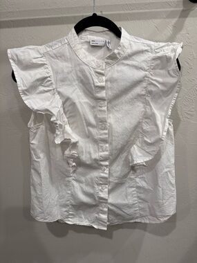 ASOS White Ruffle Sleeve Button-Front Top